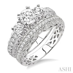 Round Shape Past Present & Future Diamond Wedding Set