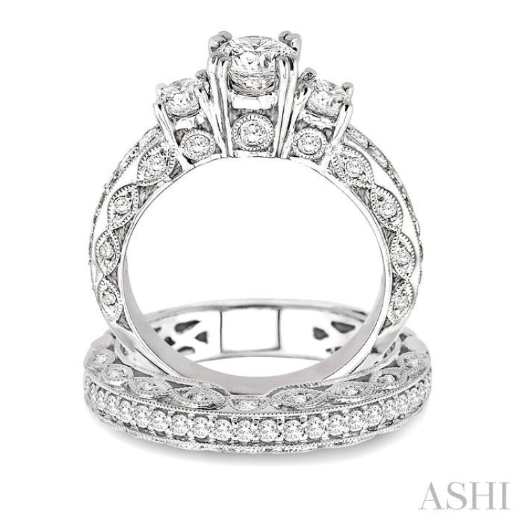 Round Shape Past Present & Future Diamond Wedding Set