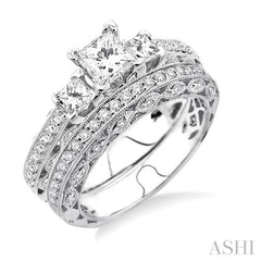 Princess Shape Past Present & Future Diamond Wedding Set