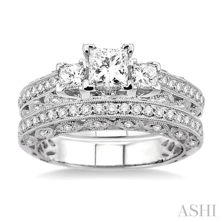 Princess Shape Past Present & Future Diamond Wedding Set