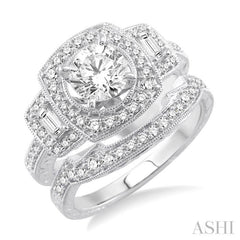 Round Shape Halo Diamond Wedding Set