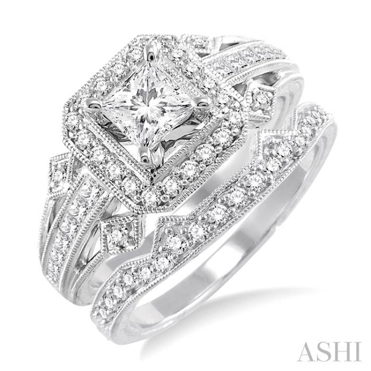 Princess Shape Halo Diamond Wedding Set