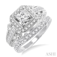 Princess Shape Halo Diamond Wedding Set