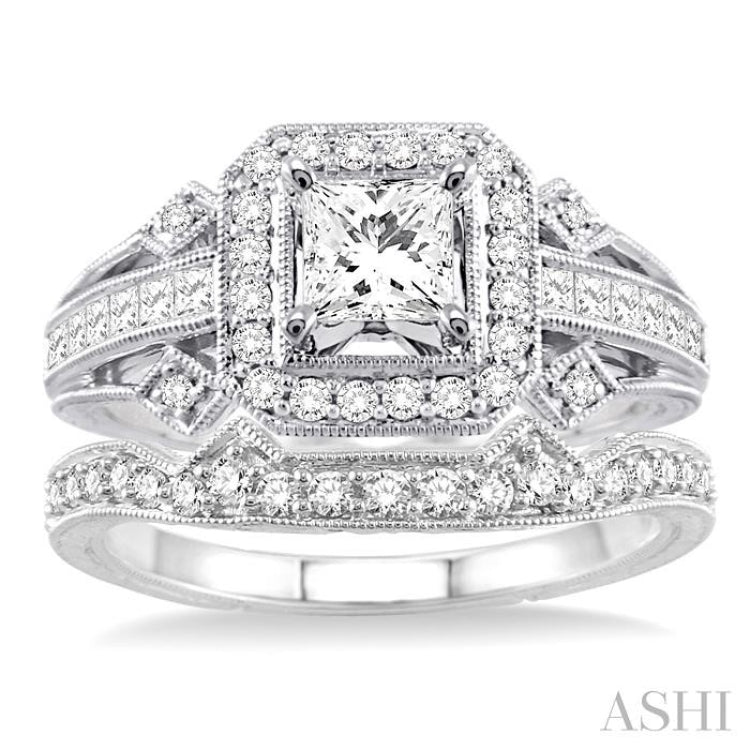 Princess Shape Halo Diamond Wedding Set