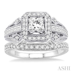 Princess Shape Halo Diamond Wedding Set