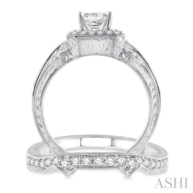 Princess Shape Halo Diamond Wedding Set