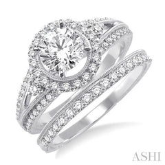 Round Shape Halo Diamond Wedding Set