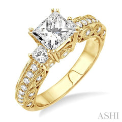 Princess Shape Past Present & Future Semi-Mount Diamond Engagement Ring