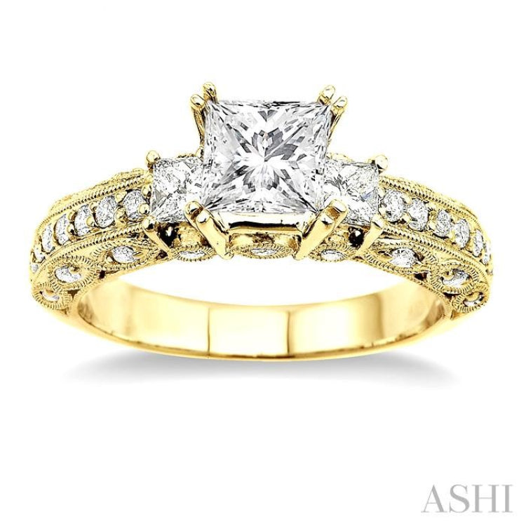 Princess Shape Past Present & Future Semi-Mount Diamond Engagement Ring