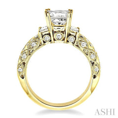 Princess Shape Past Present & Future Semi-Mount Diamond Engagement Ring