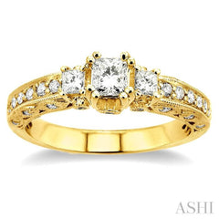 Princess Shape Past Present & Future Diamond Engagement Ring