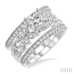 Princess Shape Semi-Mount Diamond Ring Set