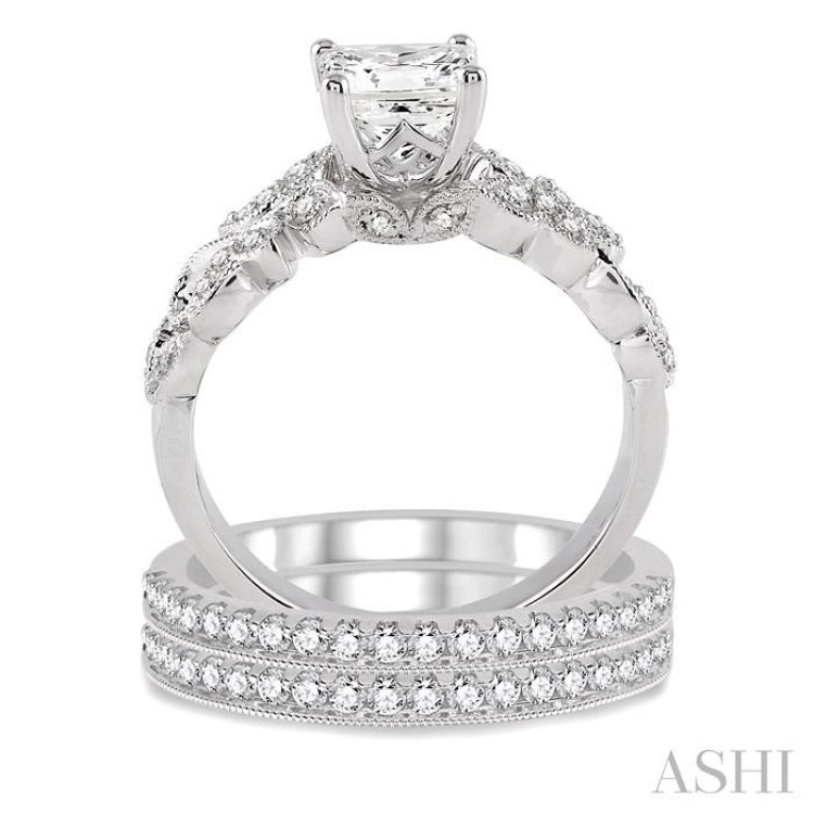 Princess Shape Semi-Mount Diamond Ring Set