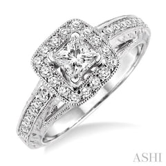 Princess Shape Semi-Mount Halo Diamond Engagement Ring