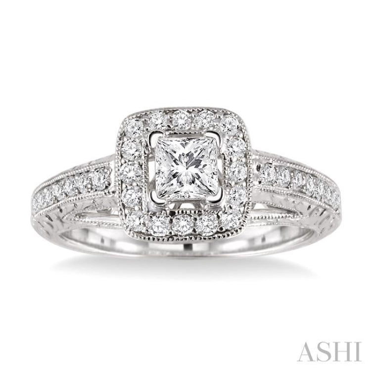 Princess Shape Semi-Mount Halo Diamond Engagement Ring