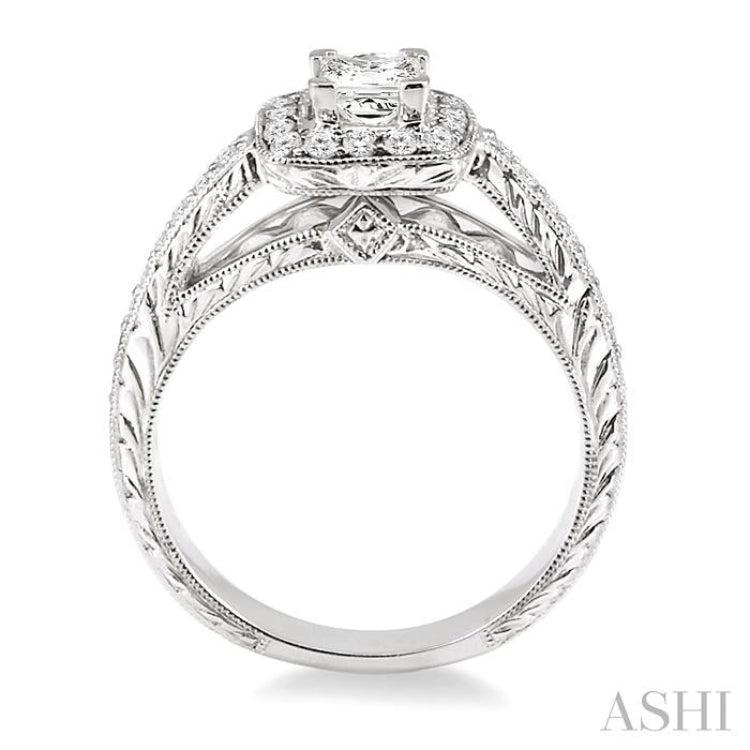 Princess Shape Semi-Mount Halo Diamond Engagement Ring