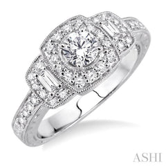 Round Shape Semi-Mount Halo Diamond Engagement Ring