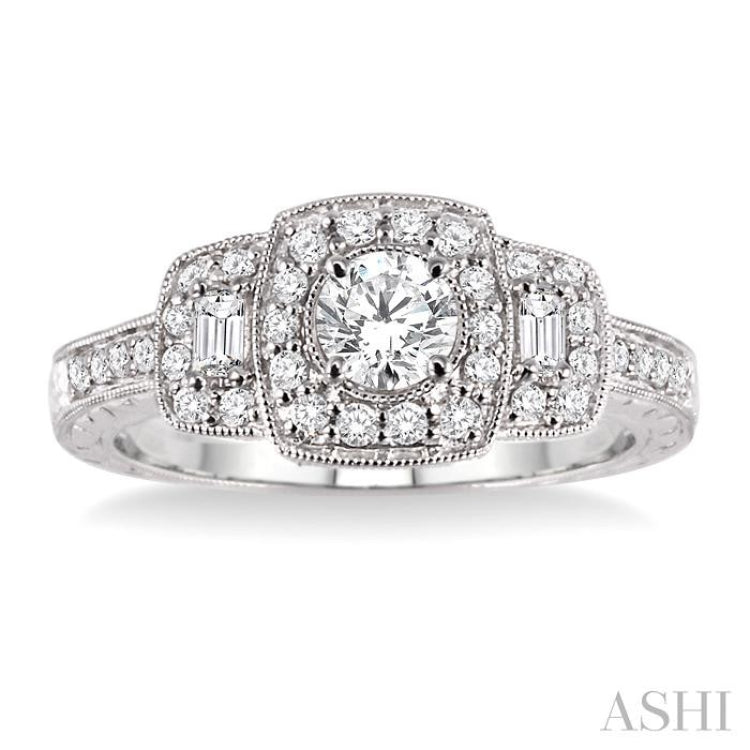 Round Shape Semi-Mount Halo Diamond Engagement Ring