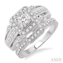 Princess Shape Halo Diamond Wedding Set