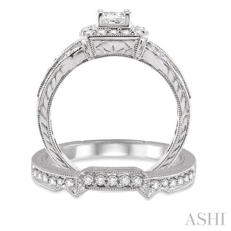 Princess Shape Halo Diamond Wedding Set