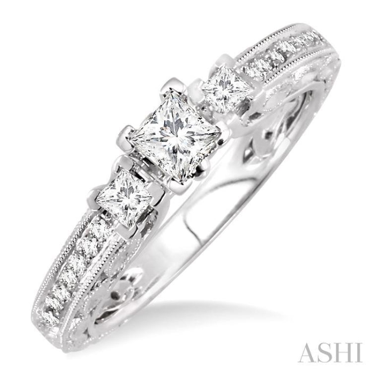 Princess Shape Past Present & Future Semi-Mount Diamond Engagement Ring