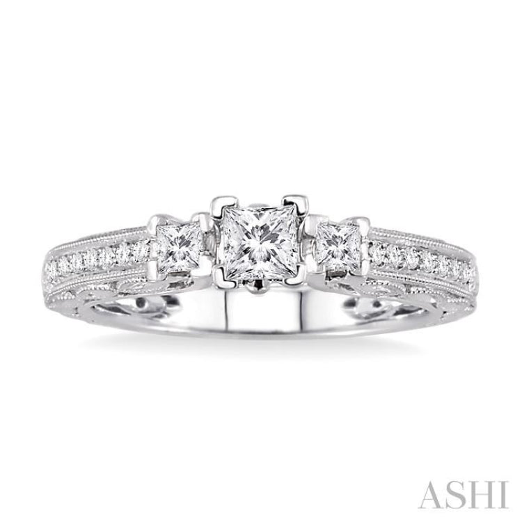 Princess Shape Past Present & Future Semi-Mount Diamond Engagement Ring