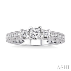 Princess Shape Past Present & Future Semi-Mount Diamond Engagement Ring