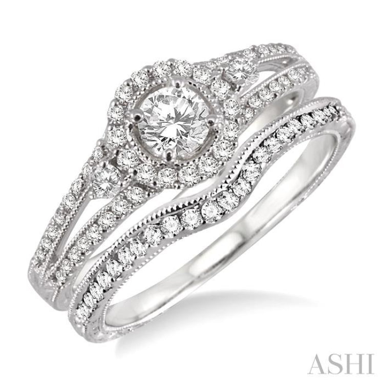 Round Shape Halo Diamond Wedding Set