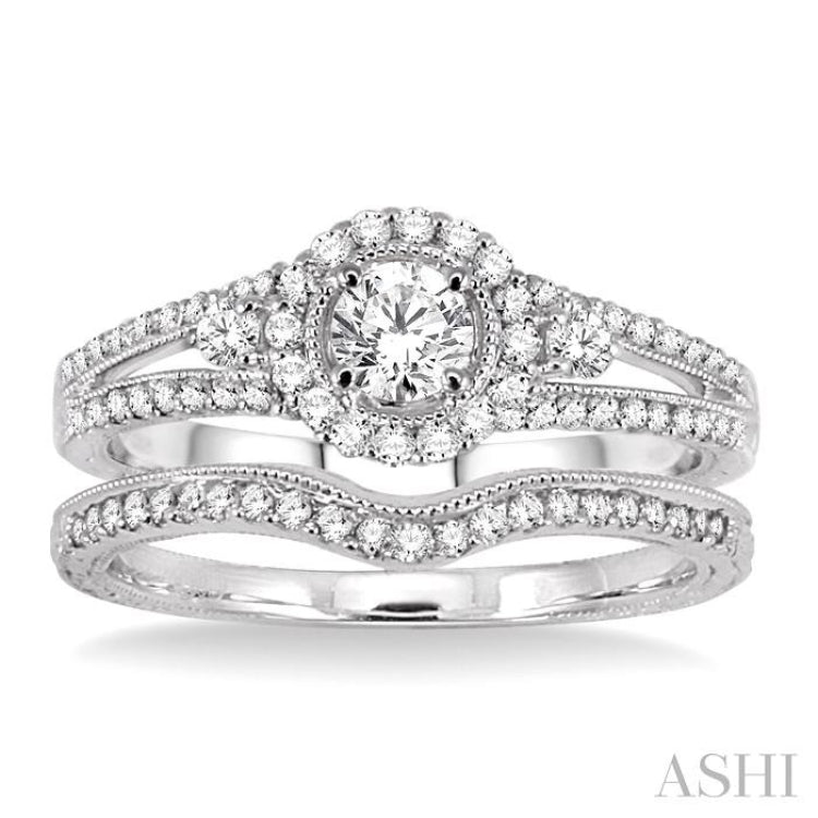 Round Shape Halo Diamond Wedding Set