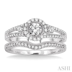 Round Shape Halo Diamond Wedding Set