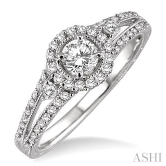 Round Shape Semi-Mount Halo Diamond Engagement Ring