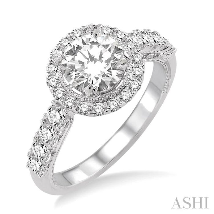 Round Shape Semi-Mount Halo Diamond Engagement Ring