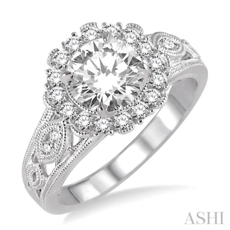 Round Shape Semi-Mount Halo Diamond Engagement Ring