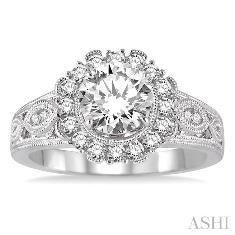 Round Shape Semi-Mount Halo Diamond Engagement Ring