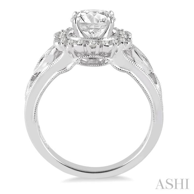 Round Shape Semi-Mount Halo Diamond Engagement Ring