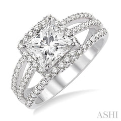 Princess Shape Semi-Mount Halo Diamond Engagement Ring