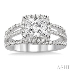 Princess Shape Semi-Mount Halo Diamond Engagement Ring