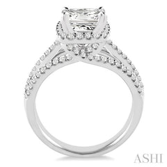 Princess Shape Semi-Mount Halo Diamond Engagement Ring