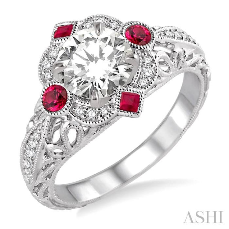 Round Shape Semi-Mount Gemstone & Diamond Engagement Ring