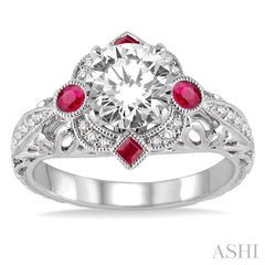 Round Shape Semi-Mount Gemstone & Diamond Engagement Ring