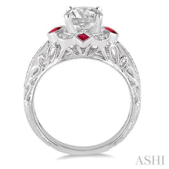 Round Shape Semi-Mount Gemstone & Diamond Engagement Ring