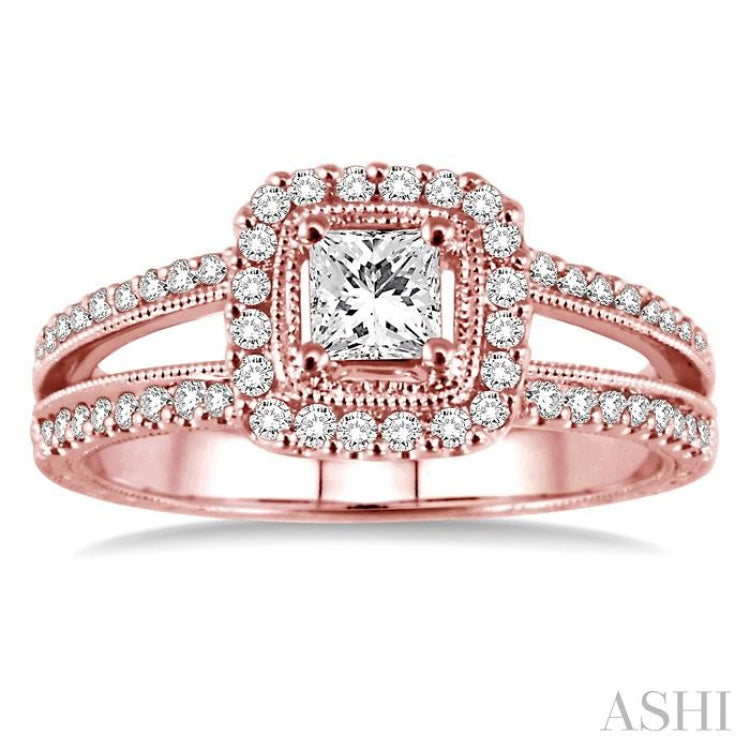 Princess Shape Semi-Mount Halo Diamond Engagement Ring