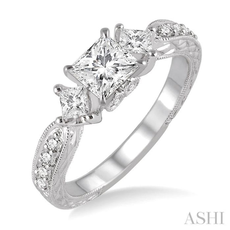 Princess Shape Past Present & Future Semi-Mount Diamond Engagement Ring