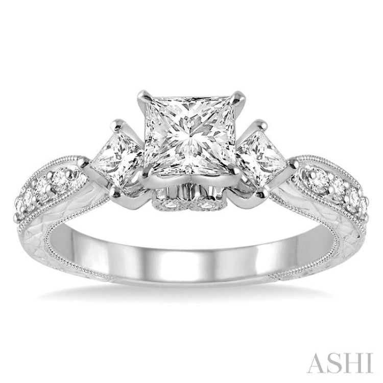 Princess Shape Past Present & Future Semi-Mount Diamond Engagement Ring