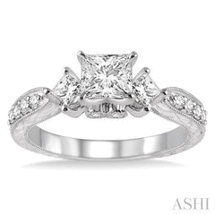 Princess Shape Past Present & Future Semi-Mount Diamond Engagement Ring