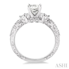 Princess Shape Past Present & Future Semi-Mount Diamond Engagement Ring