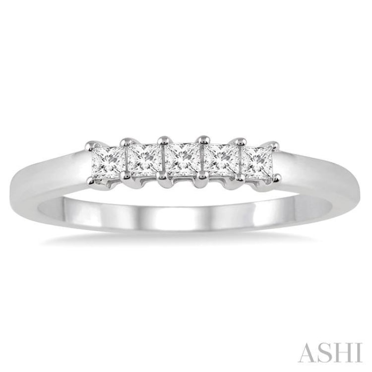 Princess Shape 5 Stone Diamond Wedding Band