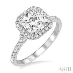 Princess Shape Semi-Mount Halo Diamond Engagement Ring