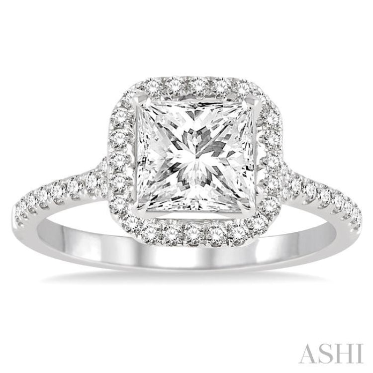 Princess Shape Semi-Mount Halo Diamond Engagement Ring