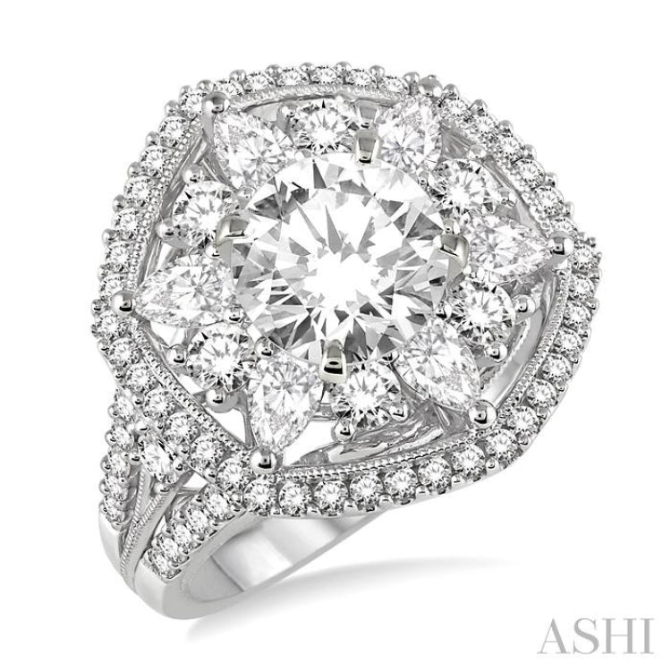 Round Shape Semi-Mount Halo Diamond Engagement Ring